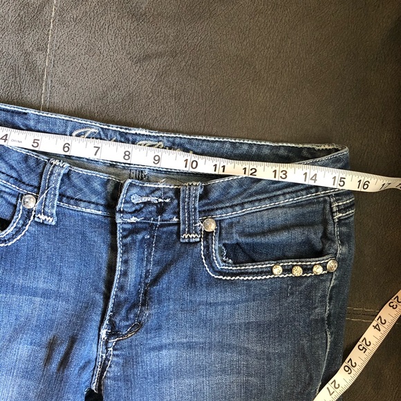 Twelve K Blue Bedazzled Embroidered Bootcut Jeans Low Rise Flap Pocket 9Jrs - Picture 13 of 16